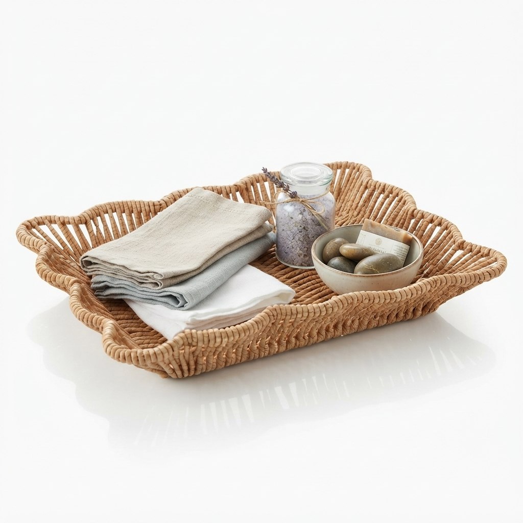 Cesta de Rattan Lyor Botânica 26x20x5cm Natural Organizadora Bandeja Baixa para Pães Frutas...