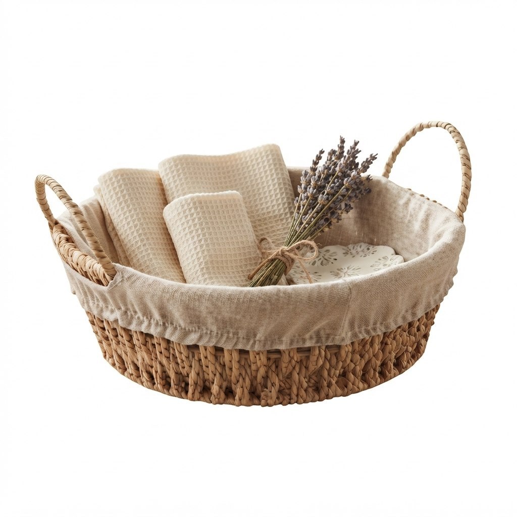Cesta Redonda Wolff com Alça e Forro Tecido Bege 27cm Organizadora Multiuso para Decoração B...