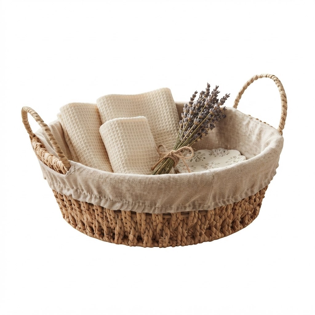 Cesta Redonda Wolff com Alça e Forro Tecido Bege 27cm Organizadora Multiuso para Decoração B...