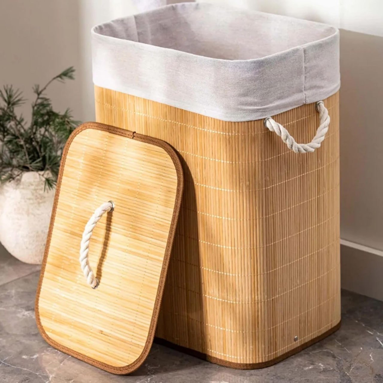 Cesto De Roupas De Bambu 50 Litros Yikasa