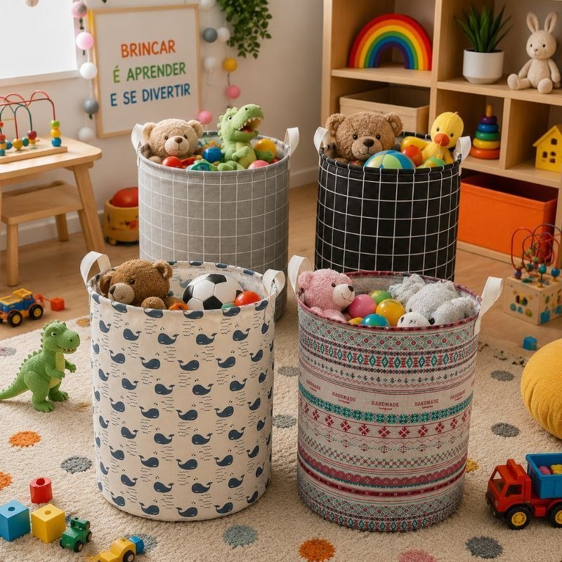 🆘 CESTO DOBRÁVEL ROUPA SUJA BRINQUEDOS MULTIUSO IMPERMEÁVEL LAVANDERIA