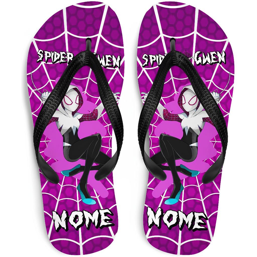 Chinelo Homem Aranha Spider Gwen Menina Marvel Mulher Aranha COM NOME Infantil Adulto 3 Modelos