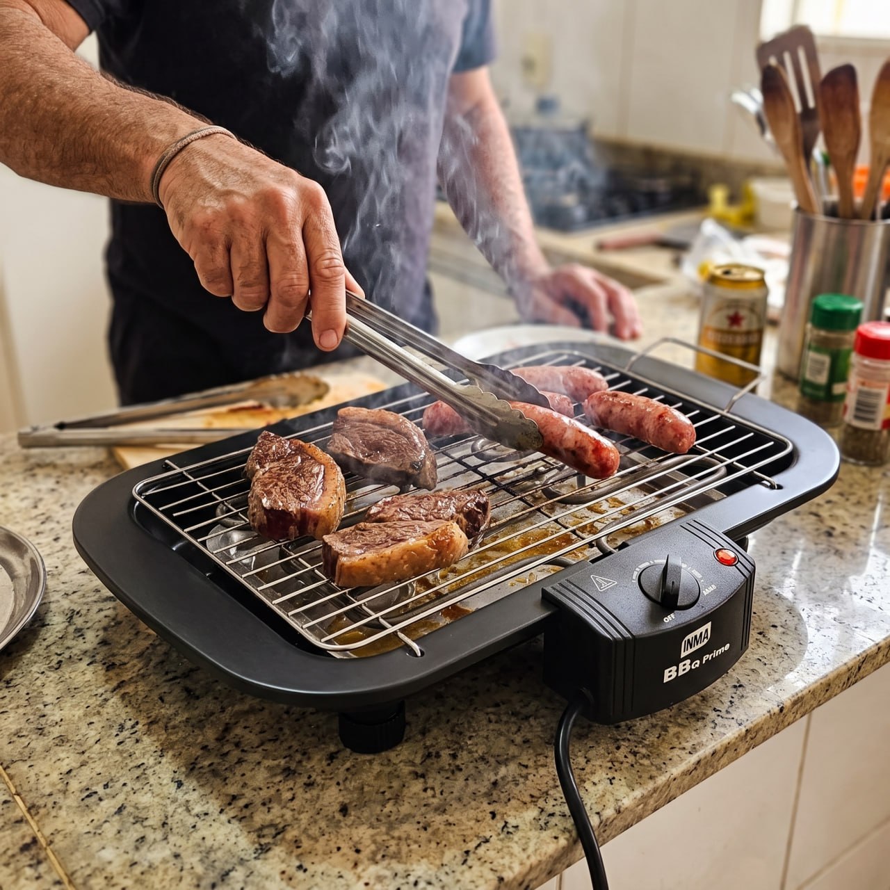 Churrasqueira Elétrica INMA BBQ Prime Com Depósito de Gordura e Termostato Ajustável