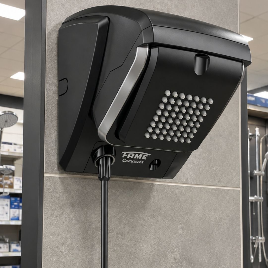 Chuveiro Elétrico Fame Compacta 7800W Preto Controle Eletrônico
