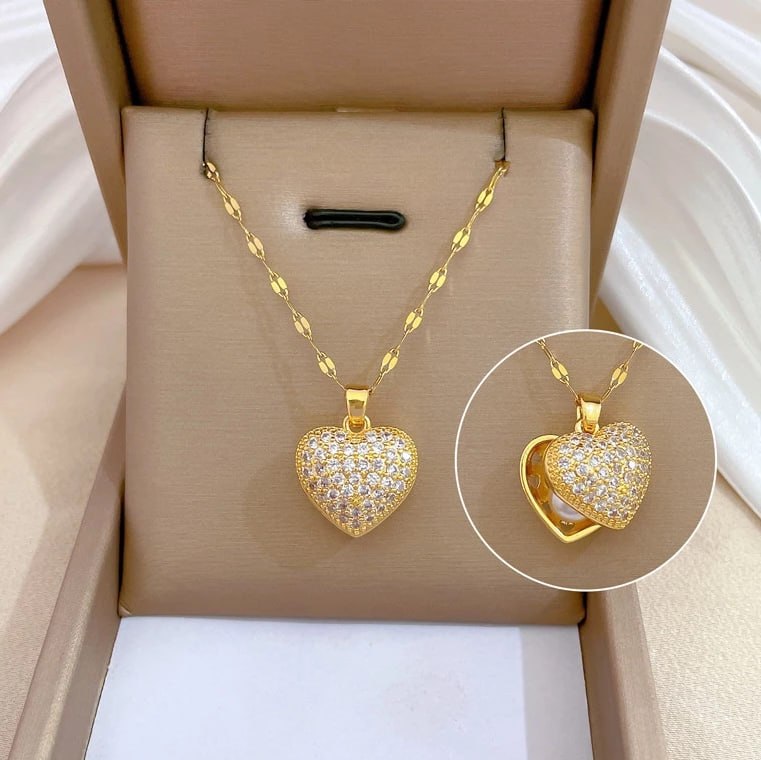 Colar De Aço Titânio Luxo Leve E Lindo Pérola De Coração De Pêssego Feminino Influenciador A...