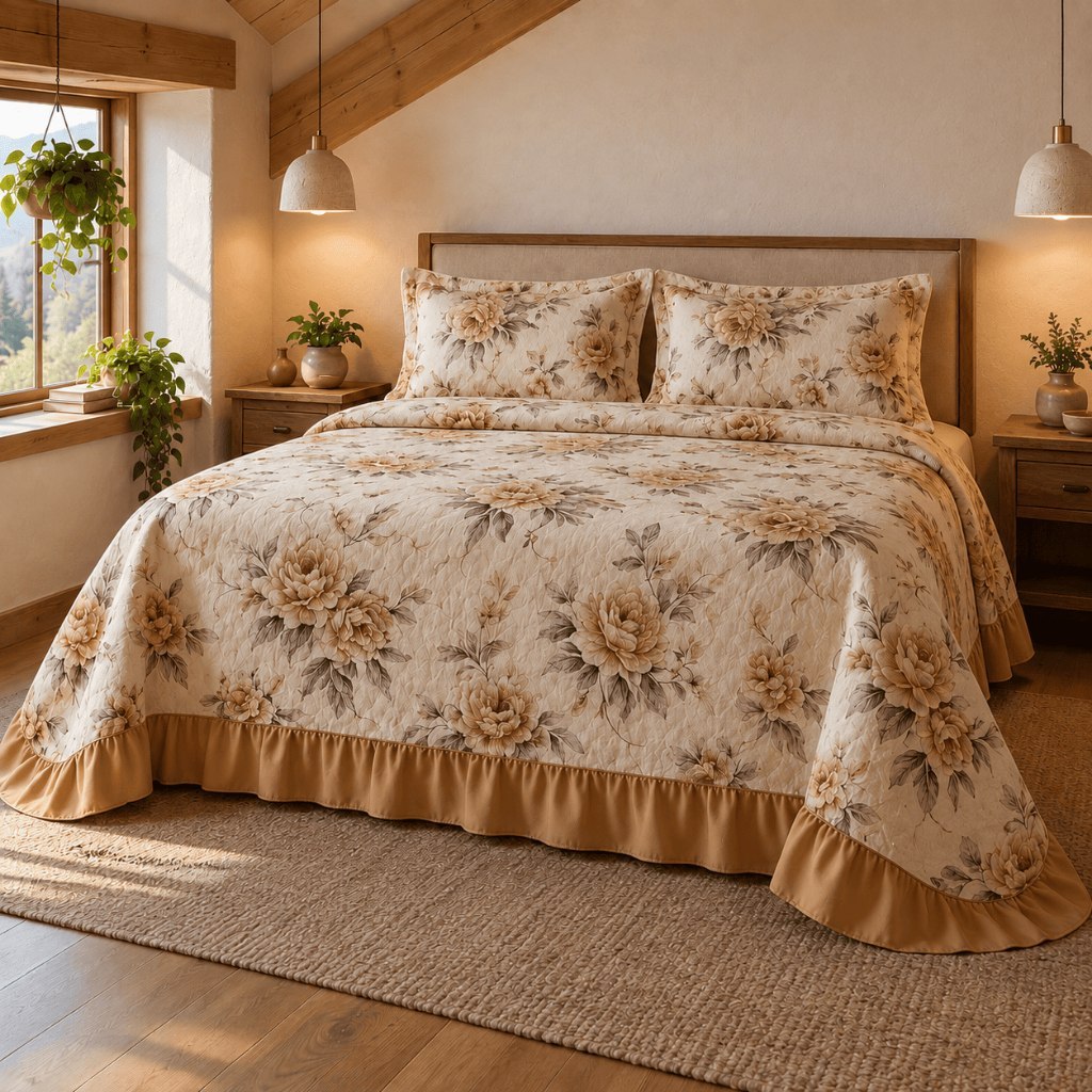 COLCHA QUEEN CAMA POSTA BOX TECIDO ESTAMPADO COM BABADO CORES VIVAS