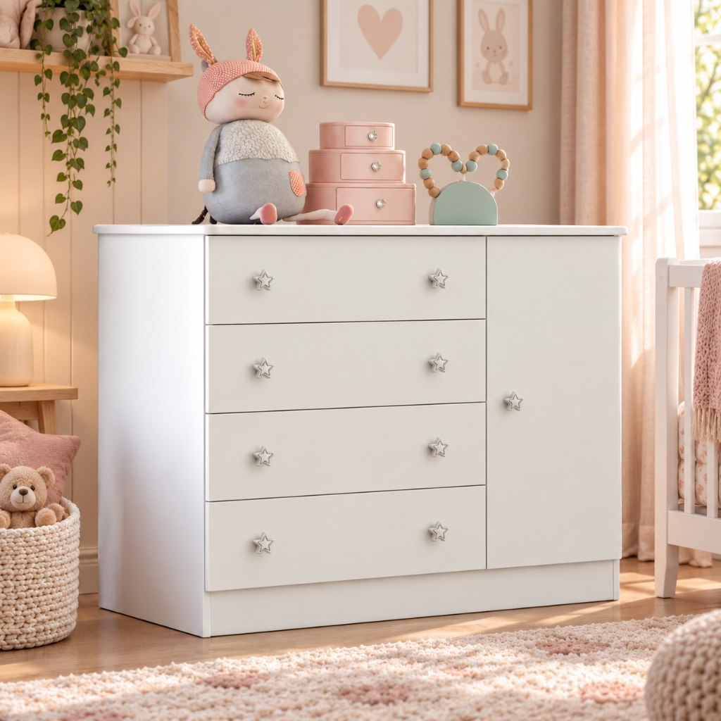 CÔMODA 4 GAVETAS COM PORTA SAPATEIRA DOCE SONHO QMOVI