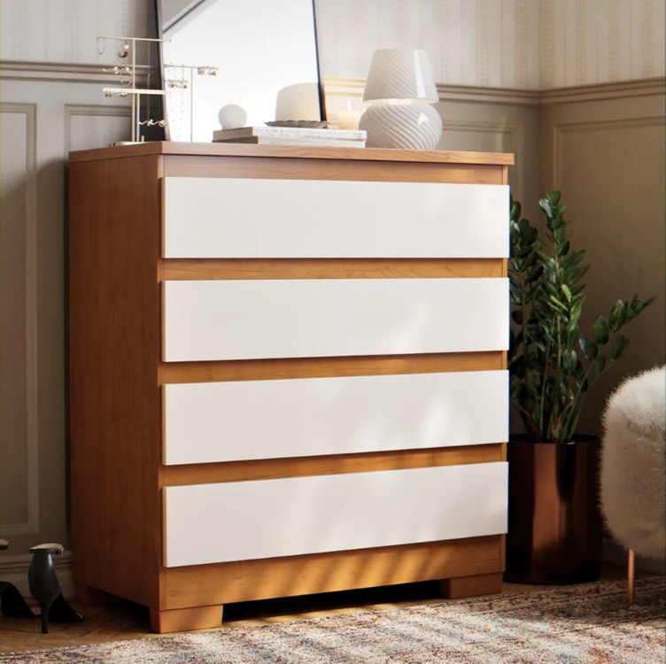 Cômoda 4 Gavetas Multiuso Para Quarto De Casal Organizadora De Roupas Com Pés Corrediças Tel...