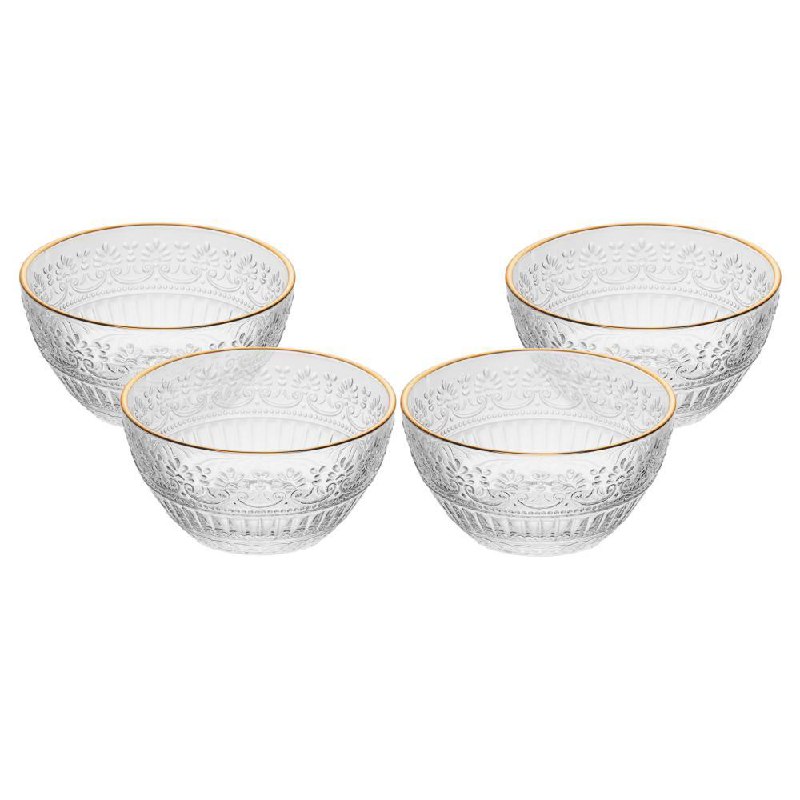 Conjunto 4 Bowls de Cristal 12,5cm Mauve com Fio de Ouro Wolff para Sobremesa Frutas Petisco...