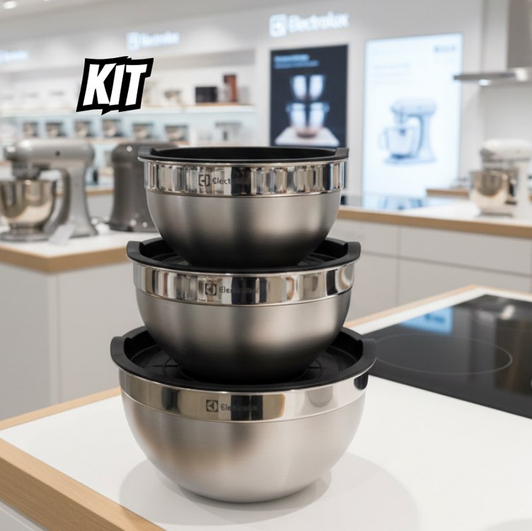 Conjunto Bowls de Inox Electrolux com Tampa Plástica 3 Peças