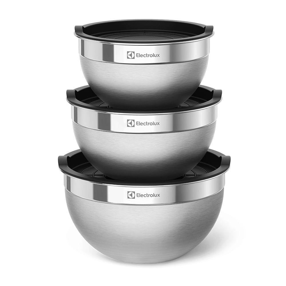 CONJUNTO BOWLS DE INOX ELECTROLUX COM TAMPA PLÁSTICA 3 PEÇAS