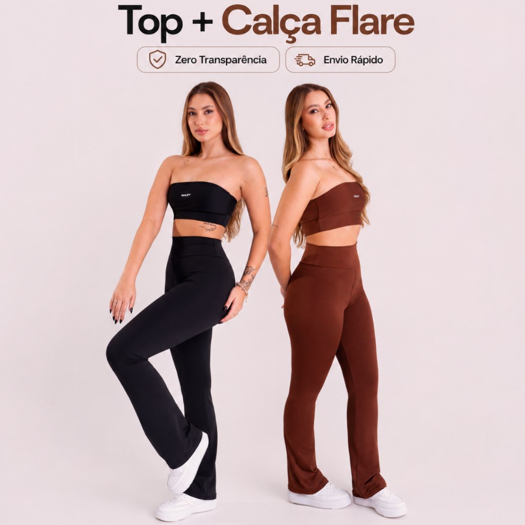 🔥 CONJUNTO CALÇA FLARE + TOP FAIXA FEMININO FITNESS PARA ACADEMIA E TREINO ZERO TRANSPARÊNCI...