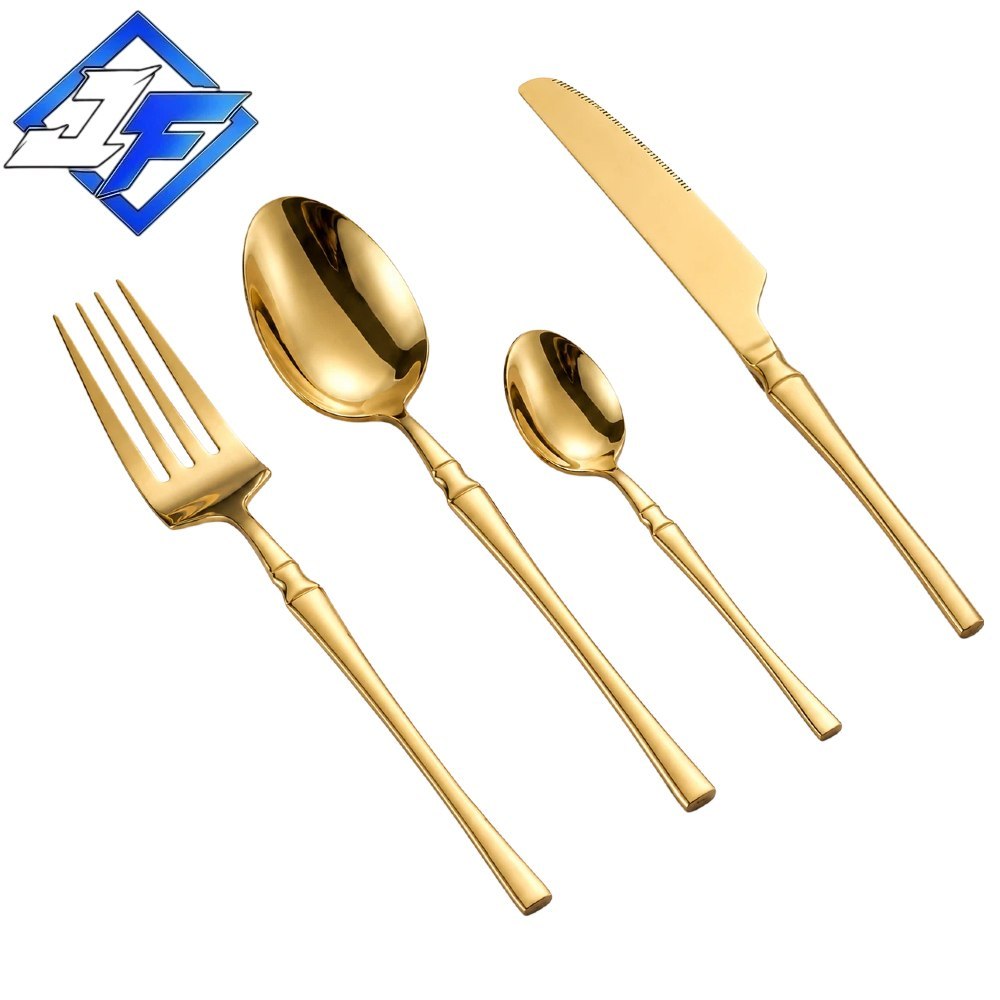Conjunto de 24 Talheres de Aço Inoxidável Dourado Conjunto de Talheres Cintura Fina Dourado...