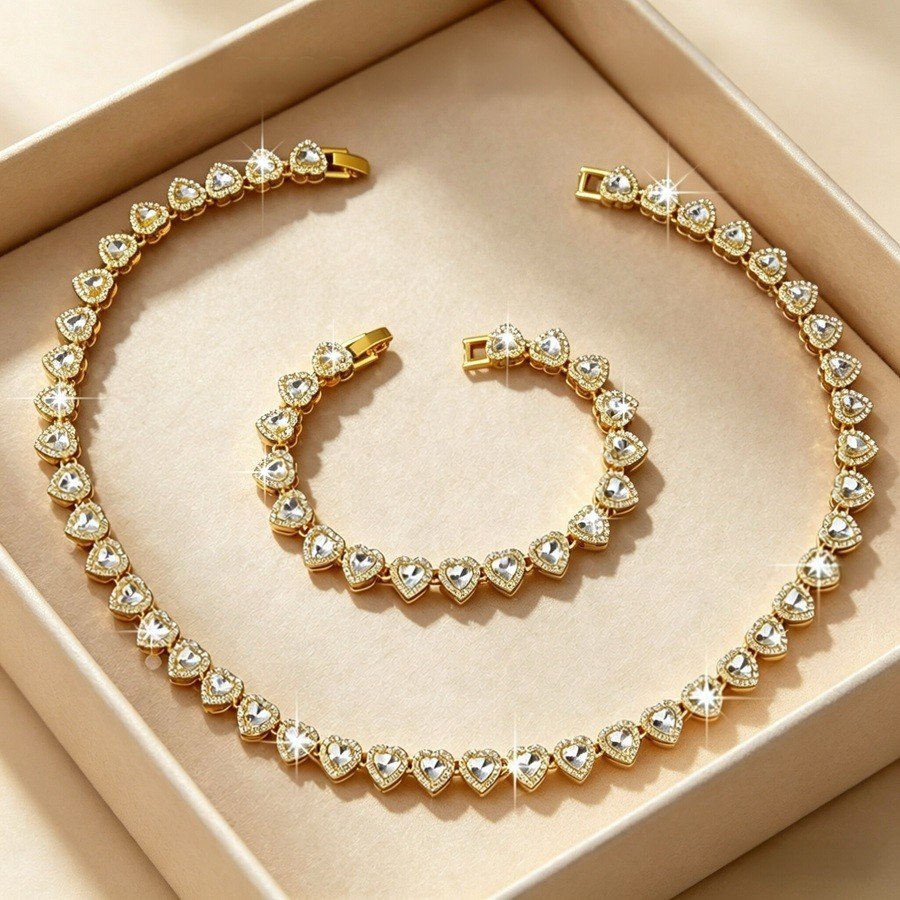 Conjunto De Joias De Aço Inoxidável Com Coração , Colar E Pulseira Antimanchas , Presente De...