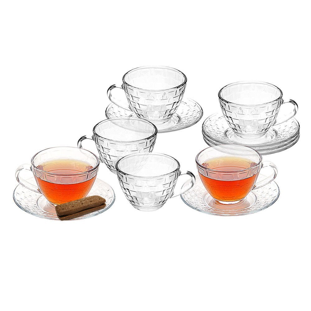 🆘 CONJUNTO DE XÍCARAS CAZZA PICNIC EM VIDRO 290ML 6 PEÇAS