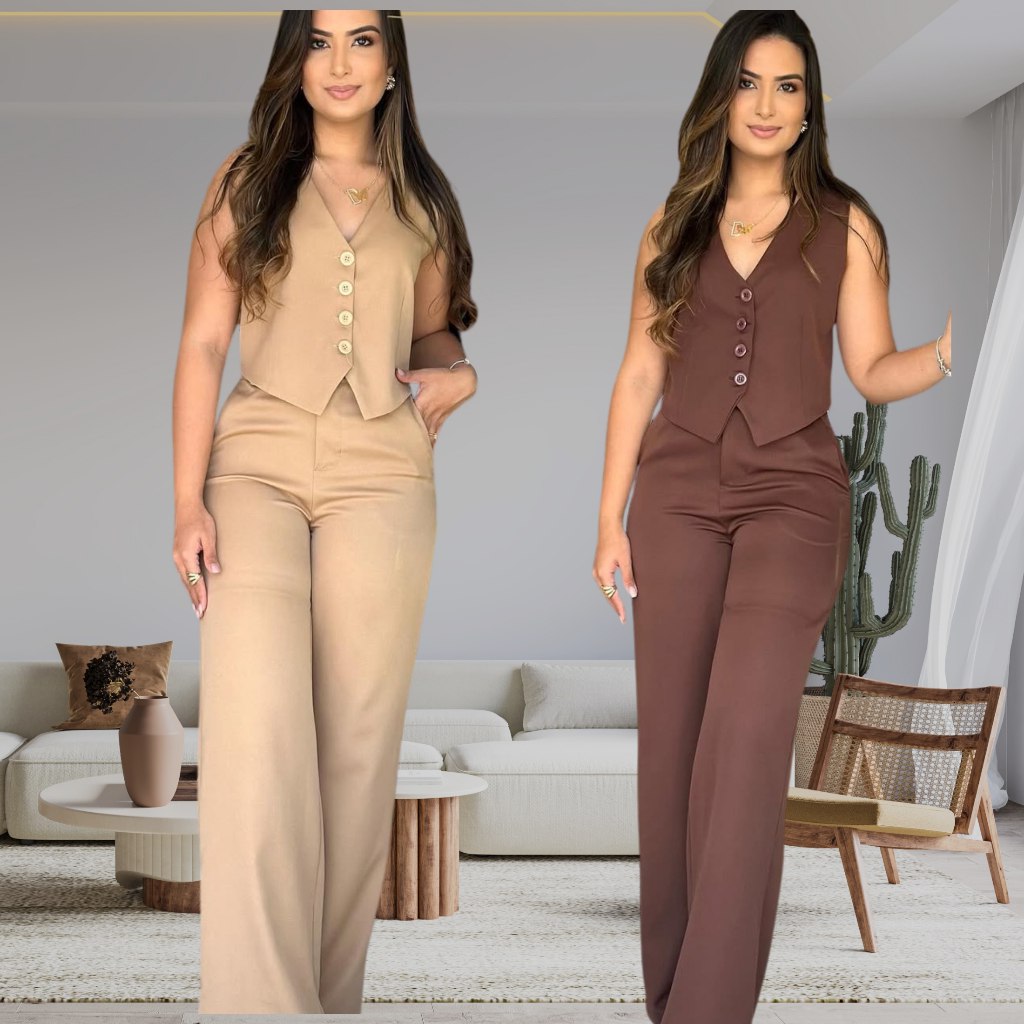 CONJUNTO EM ALFAIATARIA CALÇA E COLETE LOOK CASUAL CHIC TENDENCIA 2026