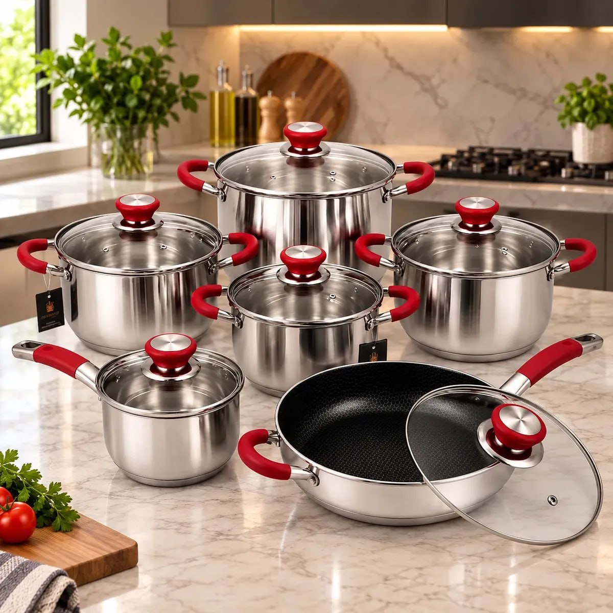 Conjunto Panelas Francesas Genebra 12 Peças Inox E Vidro