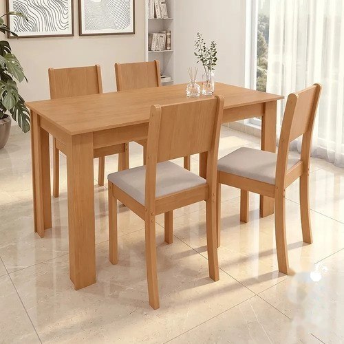 ⚠️ Conjunto Sala De Jantar Com 4 Cadeiras Grupo Lopas Easy Line Cor Amêndoa