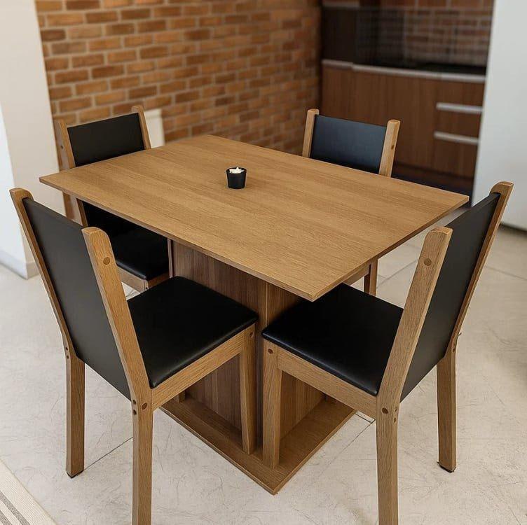 Conjunto Sala Jantar Mesa Madeira 4 Cadeiras Rustic