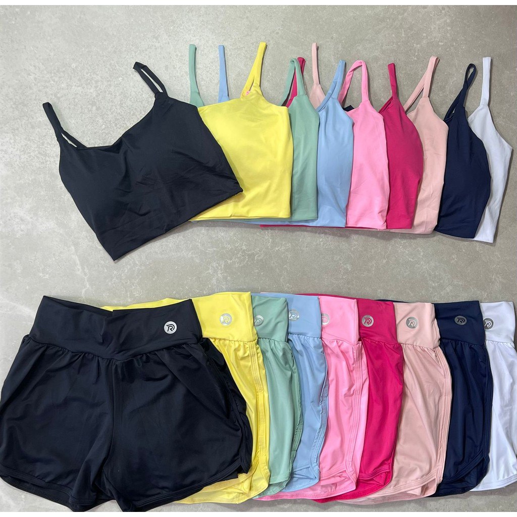 🔥 CONJUNTO SHORT DUPLO+TOP ALCINHA COM BOJO PARA TREINOS ESPORTIVOS NO GERAL