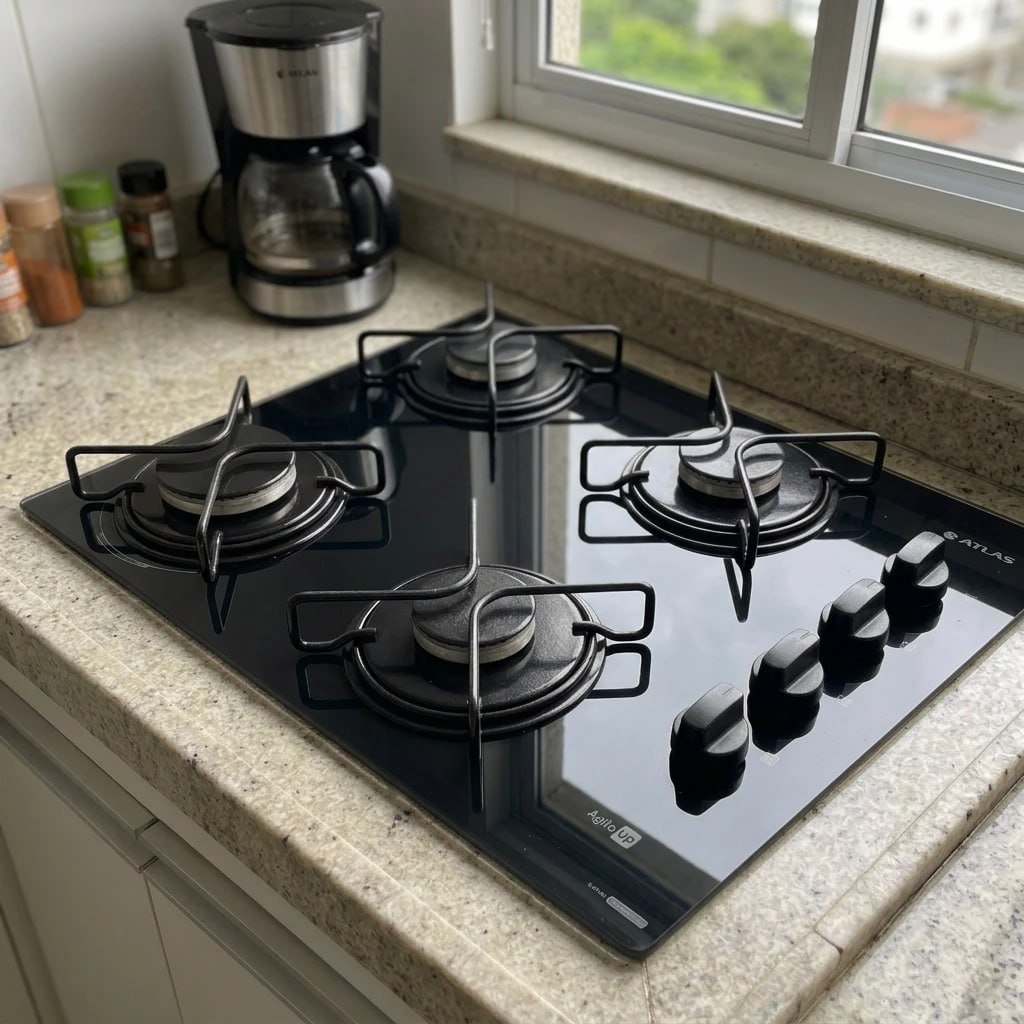 Cooktop 4 Bocas Atlas Agile Up Mesa Vidro Mega Chama Bivolt