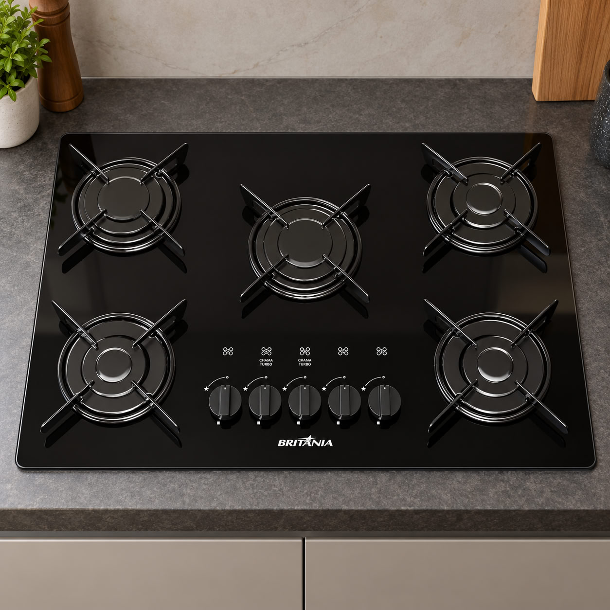COOKTOP 5 BOCAS COM MESA EM VIDRO