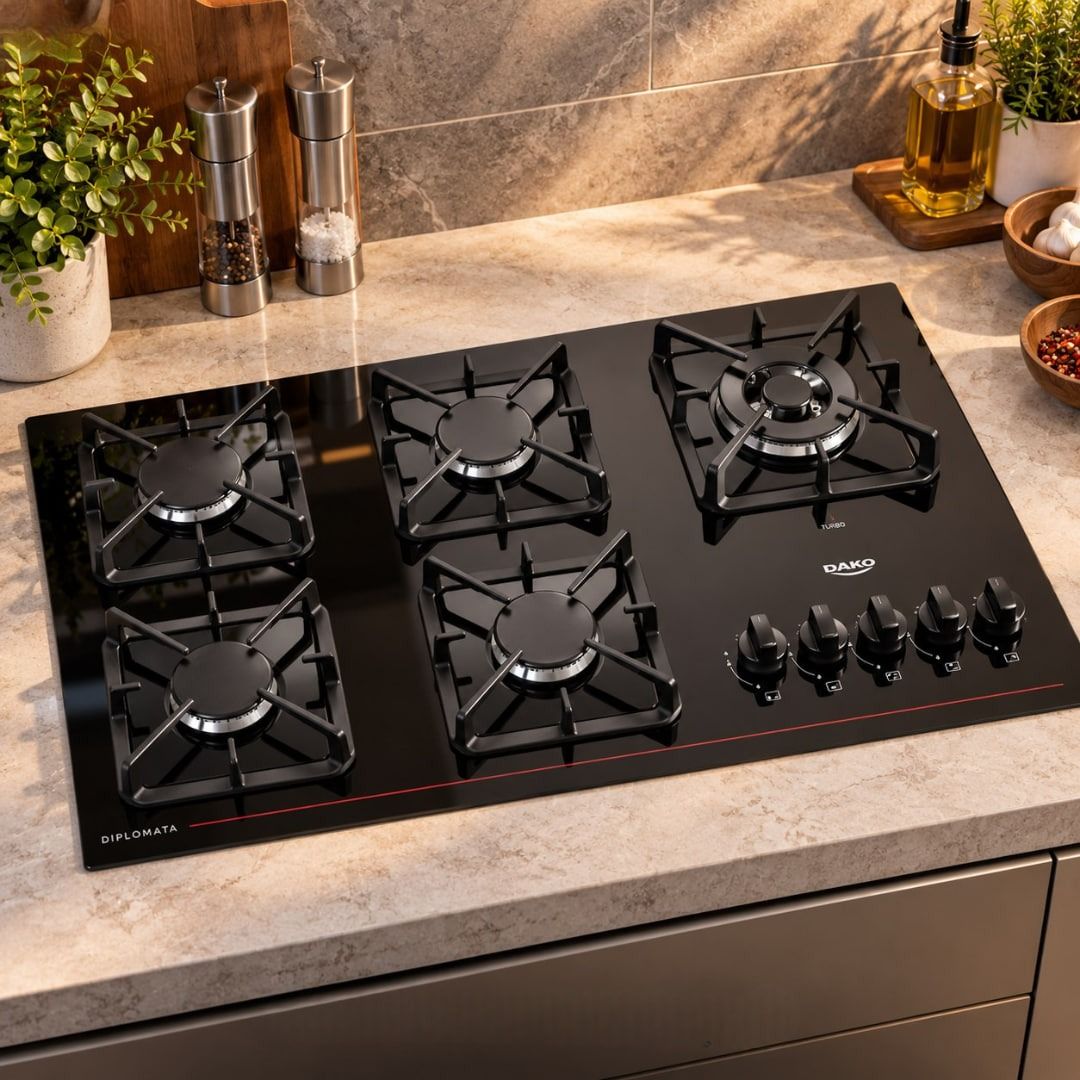 Cooktop 5 Bocas Dako Diplomata com Mesa De Vidro e Tripla Chama