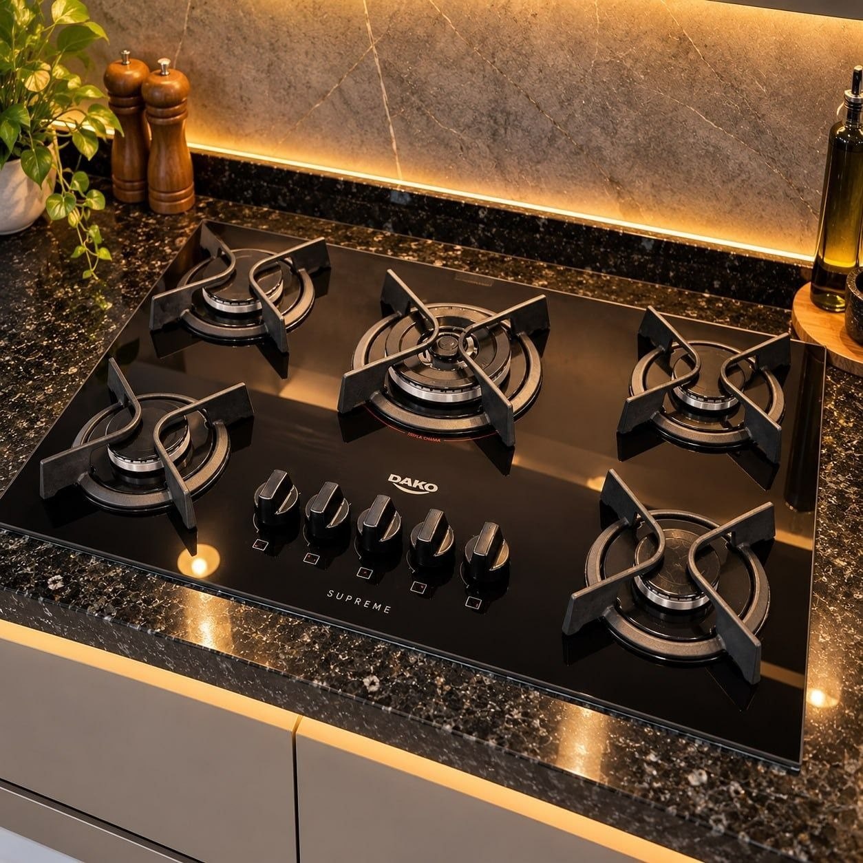 Cooktop 5 Bocas Dako Supreme Com Tripla Chama Preto Bivolt