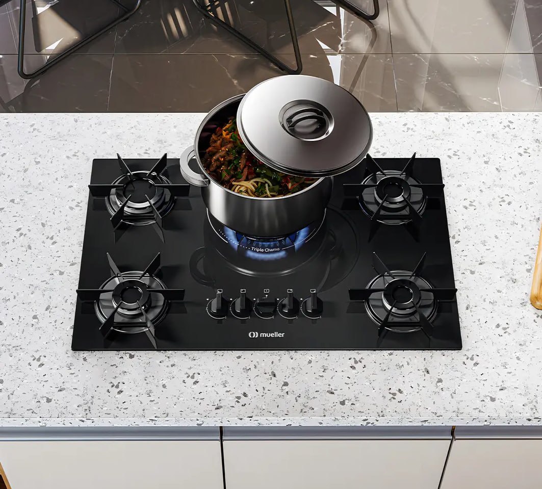 Cooktop 5 Bocas Mueller Mcg5bc Mesa De Vidro Tripla Chama Super Automático Preto