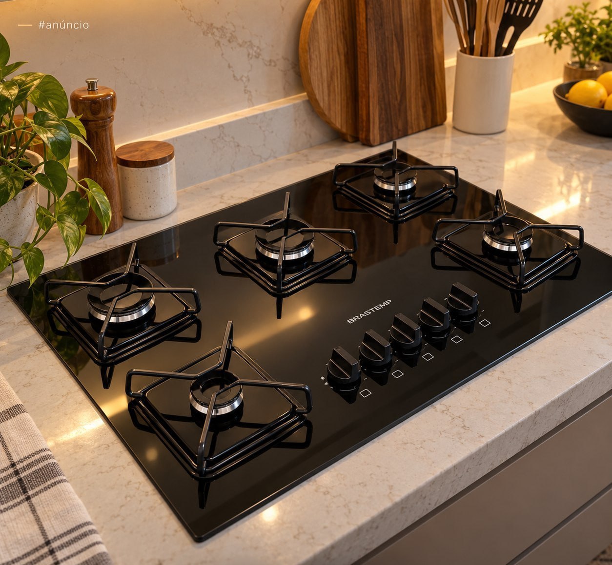 Cooktop a Gás 5 Bocas Brastemp Mesa de Vidro Chama Simmer Acendimento Automático (BDS75AE)