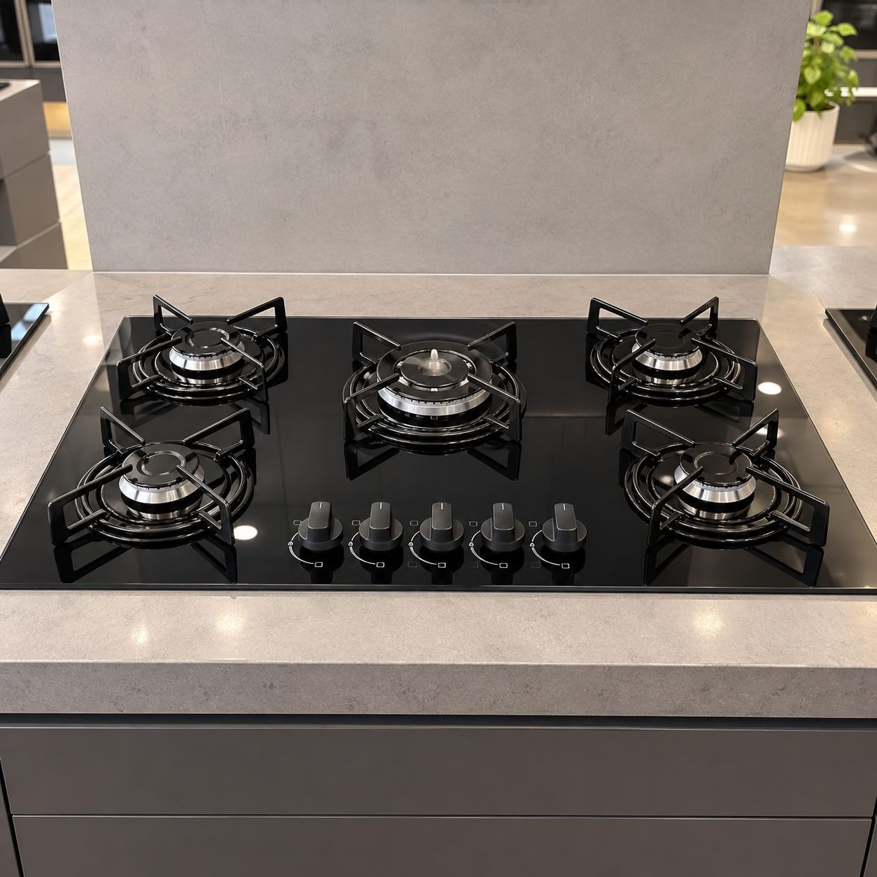 Cooktop Continental 5 Bocas a Gás Preto de Embutir com Mesa de Vidro