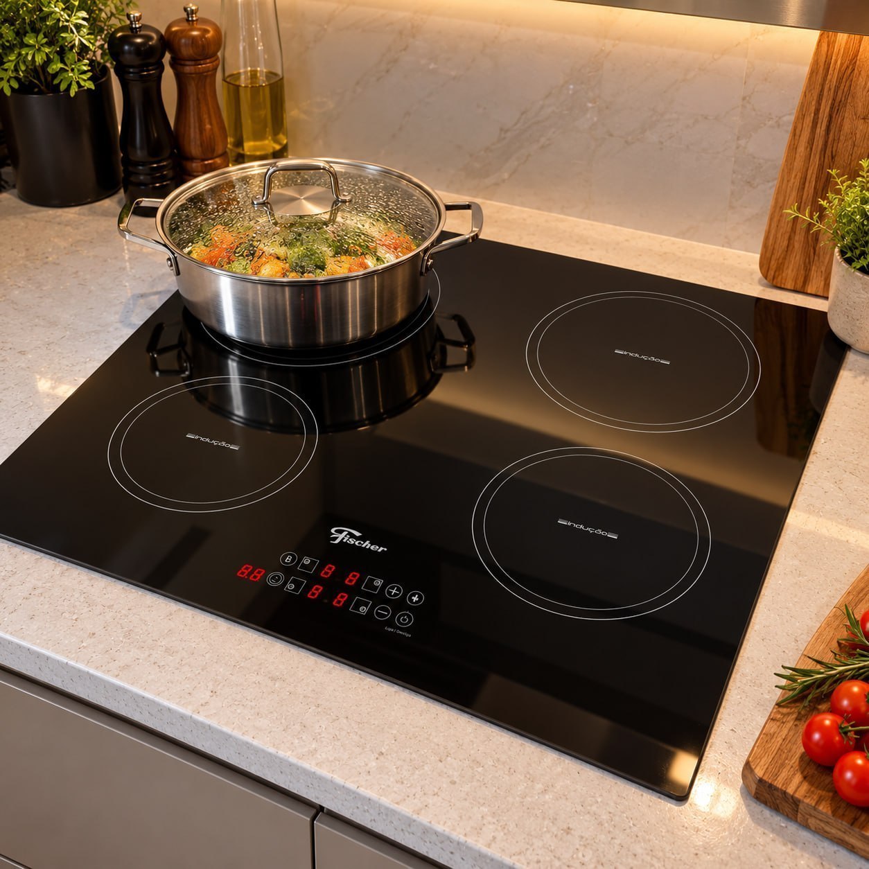 Cooktop de Indução Fischer 4 Bocas Vitrocerâmica com Touch Screen 220V