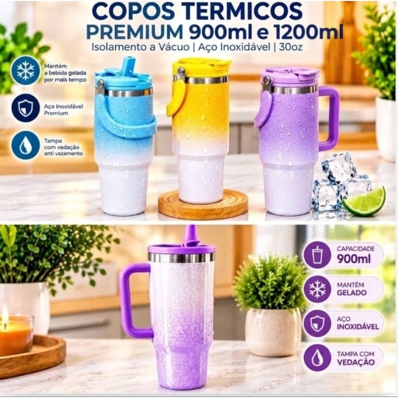 Copo Garrafa Térmico Colorido com Canudo/520 ML e 900ml ou 1.2ml 40oz Parede Dupla com Canud...