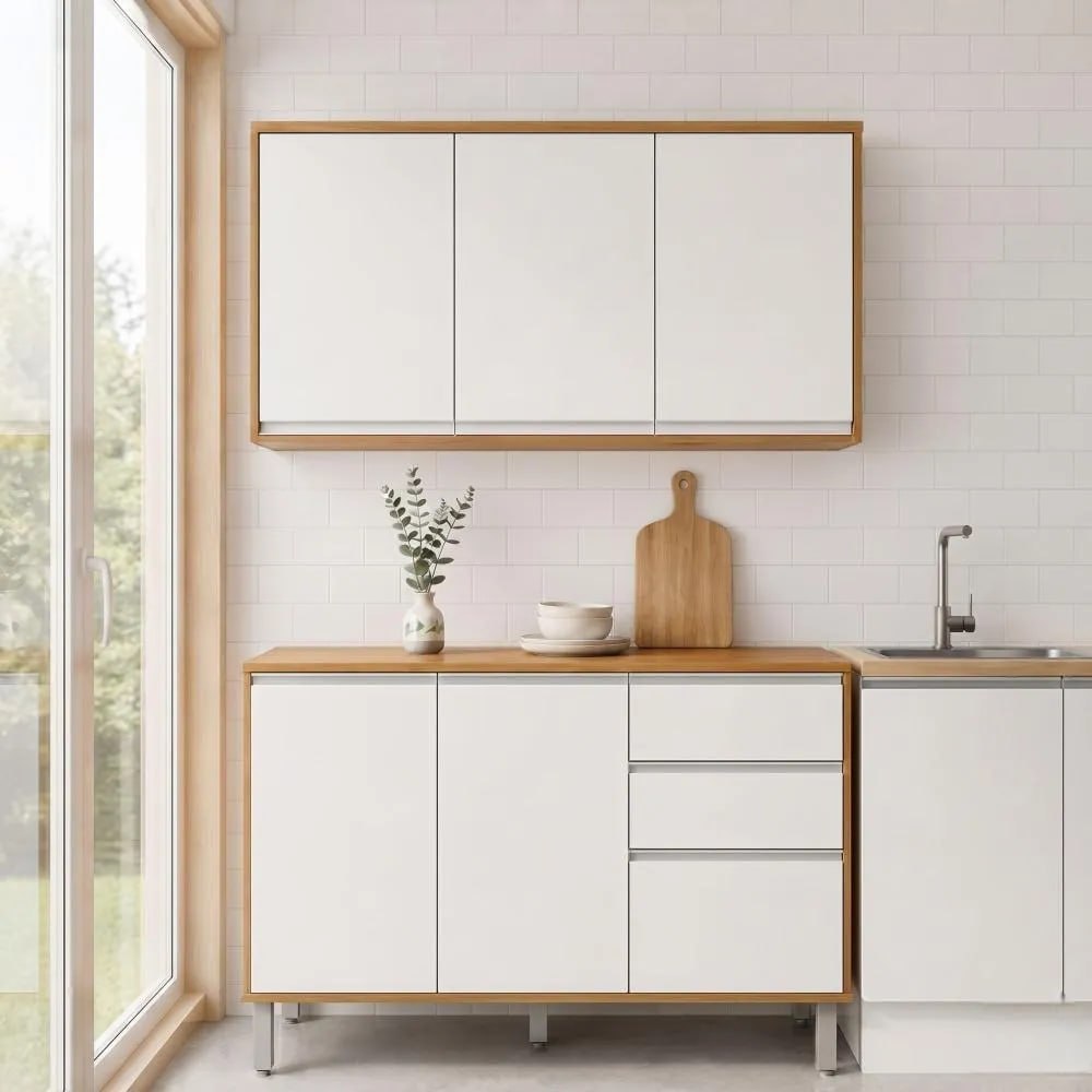 Cozinha Modular Compacta Armario Aereo Balcao Nina Amên/bco