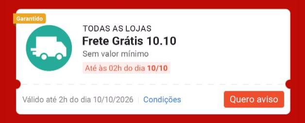 CUPOM DE FRETE GRATIS LIBERADO