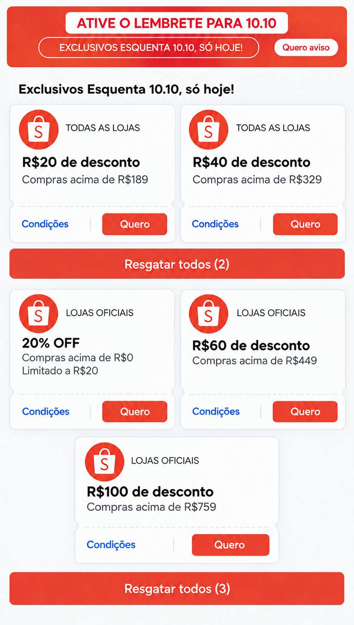 CUPONS ESQUENTA 10.10 SHOPEE RENOVADOS