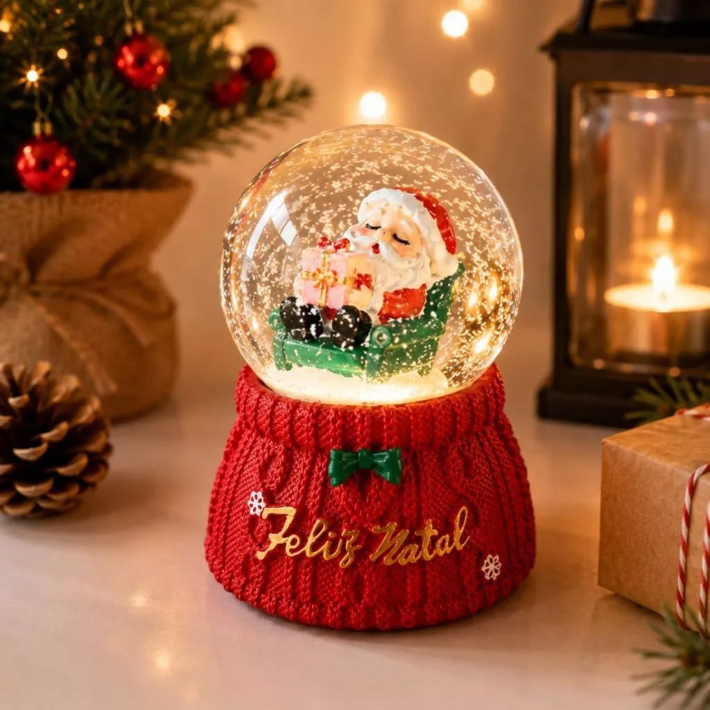 Decoração de Natal Globo de Neve Natalino com LED - 6,5 cm