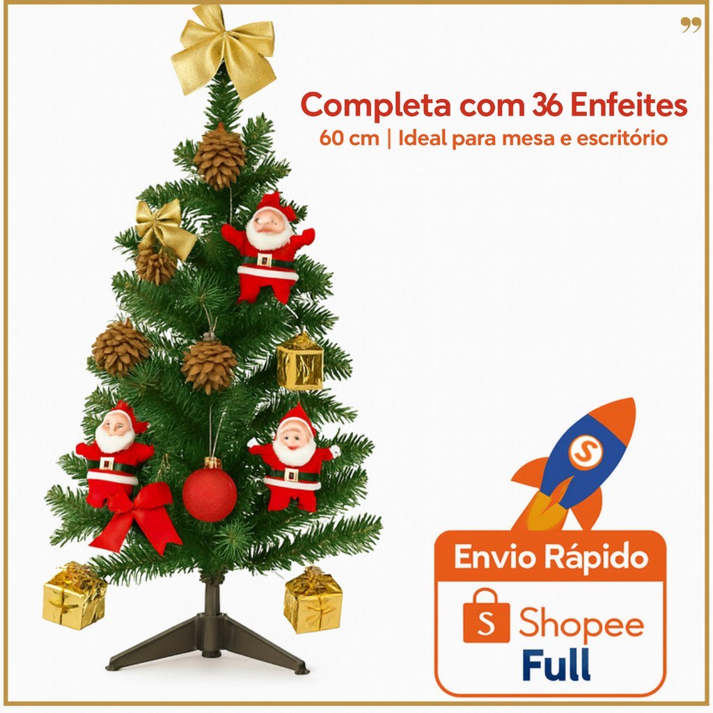 *🆘DECORADINHA JÁ 😮‍💨😍 ÁRVORE DE NATAL + 36 ENFEITES DECORADA DE MESA ESCRITORIO PEQUENA 60 CM*