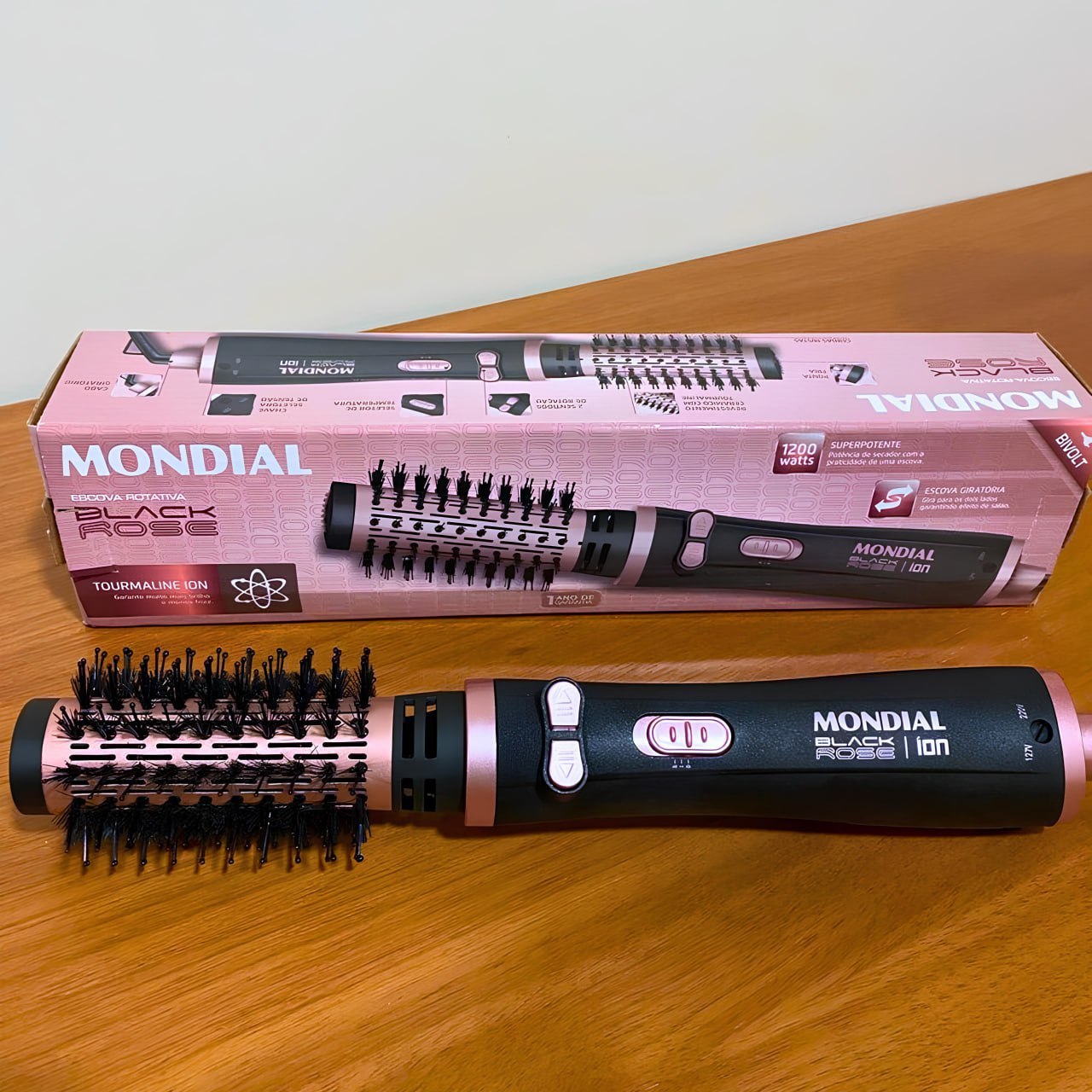 Escova Rotativa Mondial Ceramica Tourmaline Ion 3x1 Erb-01 Rosa 127/220v*