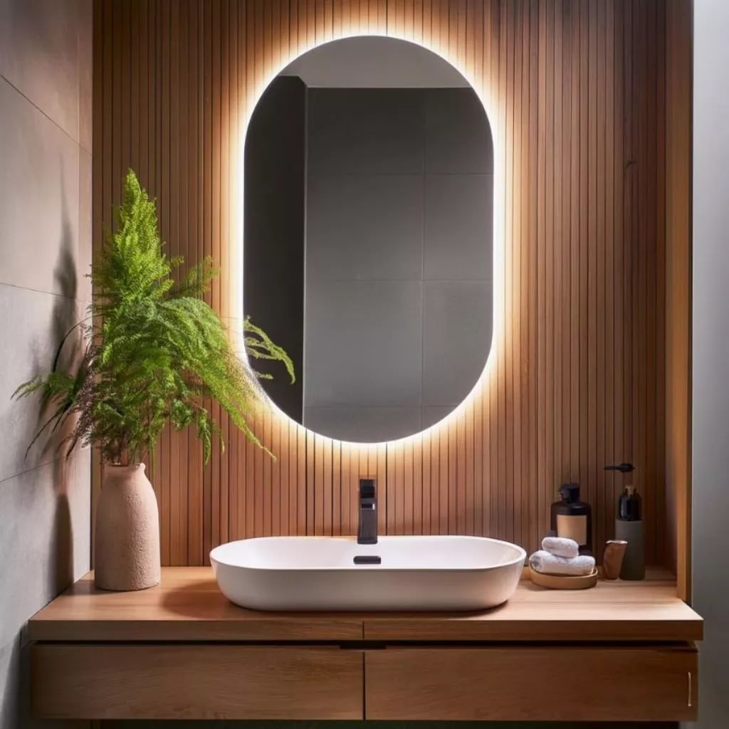 Espelho de vidro Oval 80x50 cm Borda Polida Lapidada com Led Banheiro Escritorio sala
