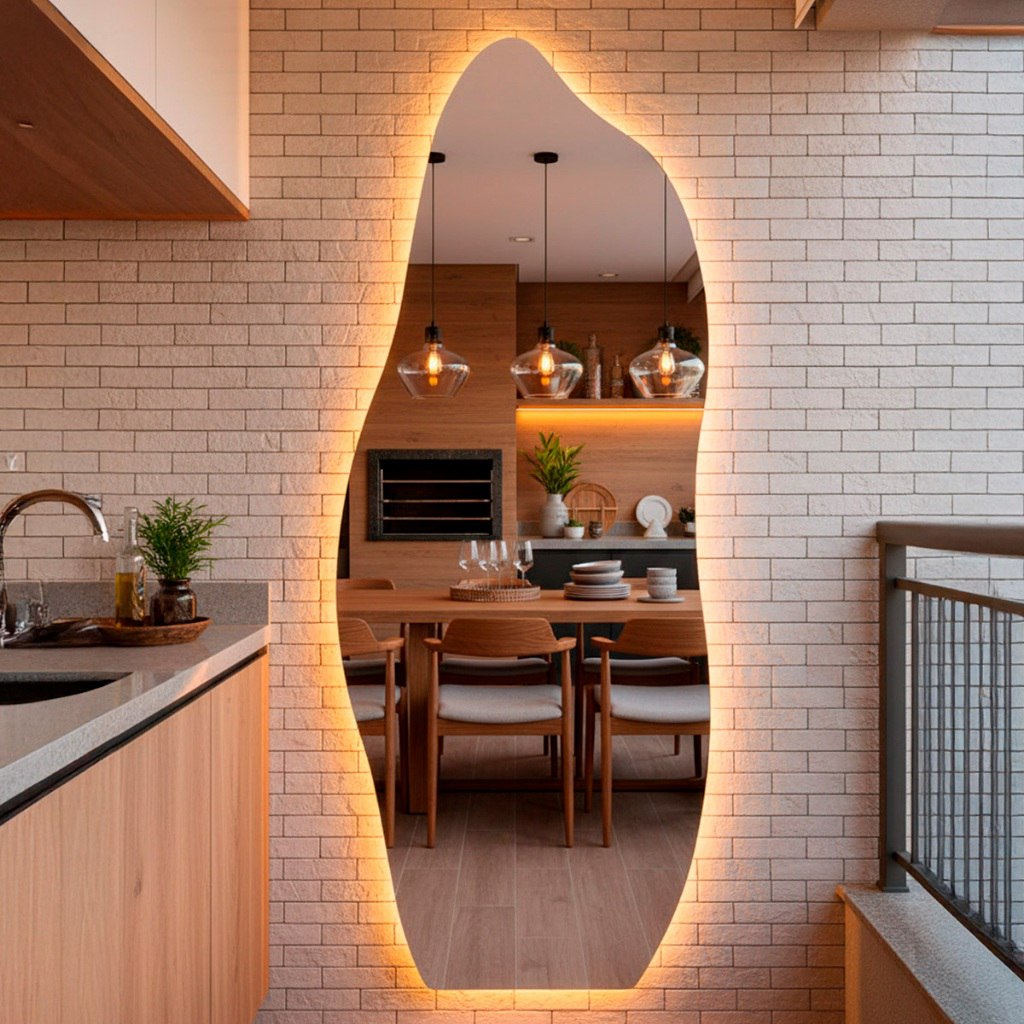 Espelho Grande Orgânico de Corpo Inteiro com Led 170x70cm Espelho com Luz Indireta Quente ou...