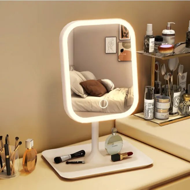 Espelho Led De Mesa Touch Recarregável Usb E 3 Cores De Luz*