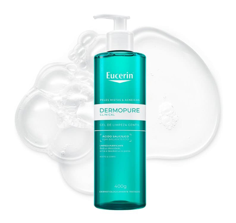 EUCERIN Dermopure Clinical Gel de Limpeza Gentil 400ml, Redução da oleosidade e acne, Desobs...
