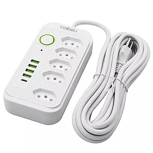 Extensão 5 Metros Bivolt 5 Tomadas E 4 Usb 1 Pd Led Bivolt Com botão WKC-541