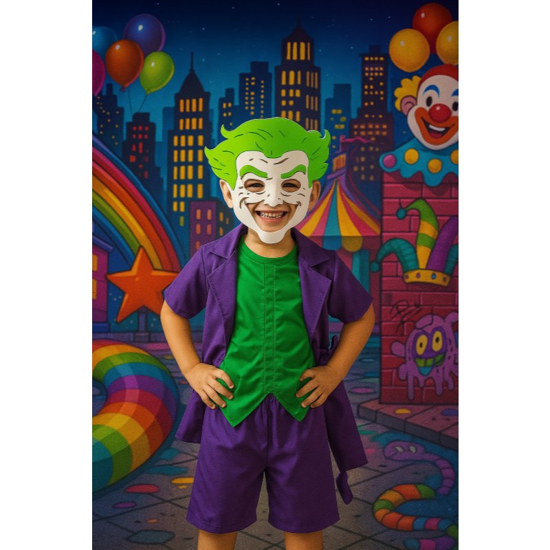 FANTASIA INFANTIL CONJUNTO CORINGA MENINOS ANIVERÁRIOS FESTAS CARNAVAL