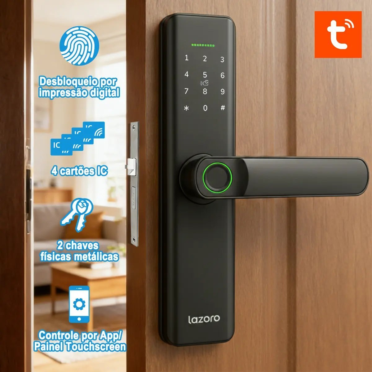 Fechadura Eletronica Digital Com Biometria, Senha, Cartão Ic E Tuya App Bluetooth LAZORO LAM...