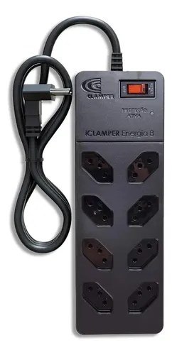 ➡️ Filtro de Linha com Protetor de Surto Dps iCLAMPER Energia 8 Tomadas 3 Pinos 10 Amperes c...