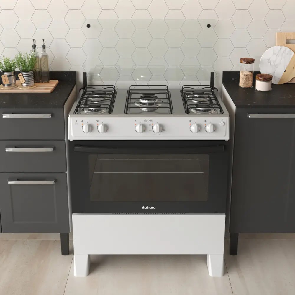 Fogão 5 Bocas a Gás Itatiaia Star com Acendimento Automático e Forno 88L Branco Bivolt