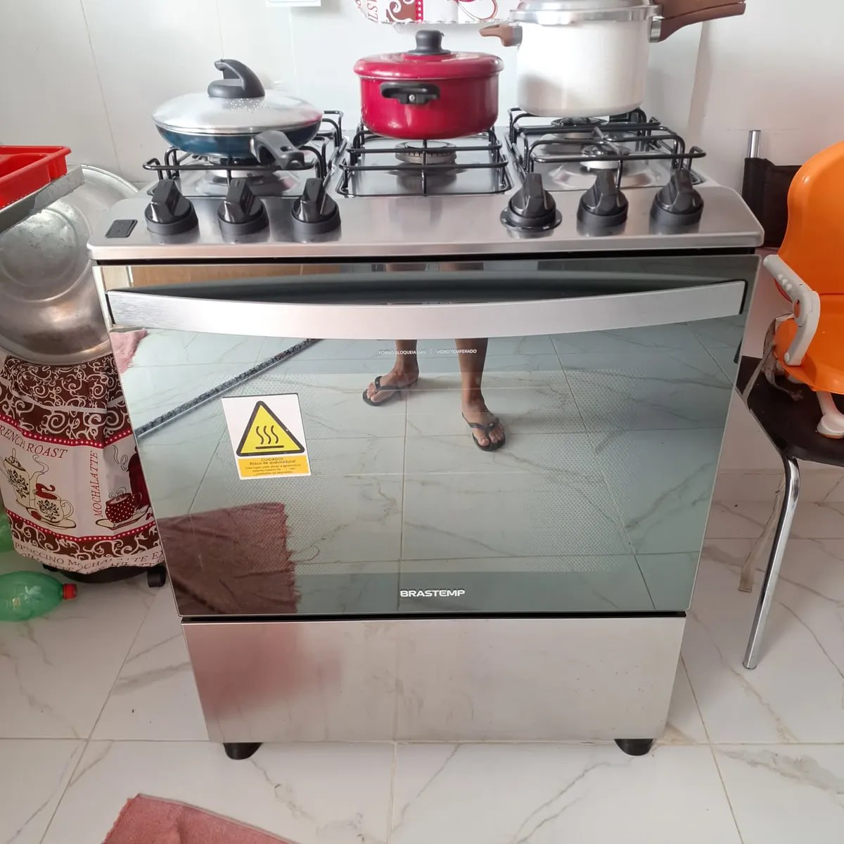 Fogão Brastemp 5 Bocas Duplo Forno 96L Inox Com Botões Removíveis e Exclusivo Aro Protetor B...