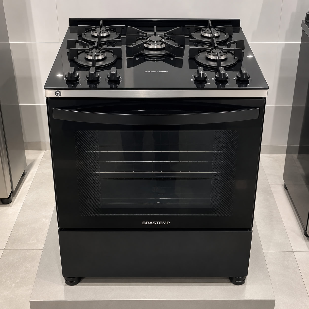 Fogão Brastemp BFS5VCE 5 Bocas Preto Com Mesa de Vidro e Turbo Chama